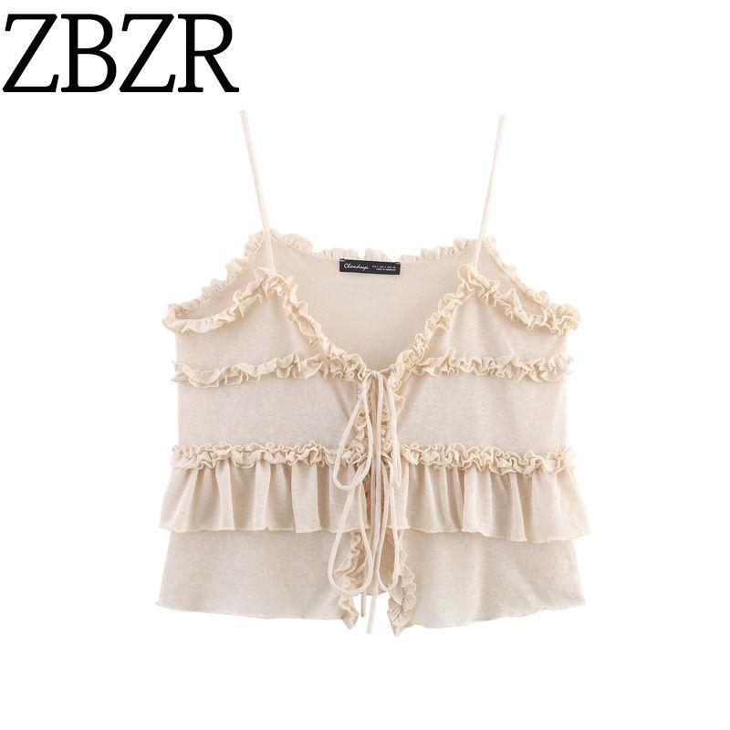 Zbzr Spring New Women clothes Western Style Sleeveless Slim fit Frill V-neck Fine Sling Top 4192047
