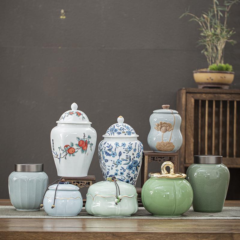 Ceramic Tea Jar Tea Sealed Storage Jar Blue and White Porcelain Retro Home Teaware Warehouse Travel Jars Tea Sugar Coffee Boxes