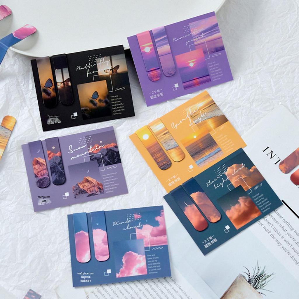 Hazy Fantasy Healing Scenery Magnetic Bookmark - Double-Sided Student Reading Page Holder & Decorative Card