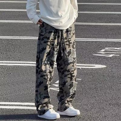 American Retro Heavy Camouflage Sweatpants Men's and Women's Autumn New Washed Loose Straight Wide-leg Casual Tooling Trousers