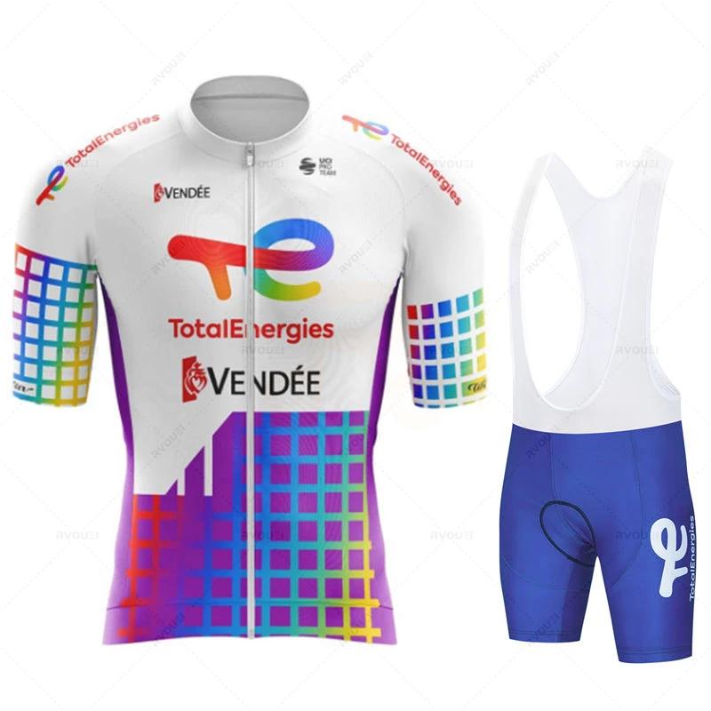 Total Energies Team Radtrikot Set Atmungsaktiv MTB Trikot Ciclismo Hombre Outdoor Sport Trägerhose Sommer Fahrradbekleidung
