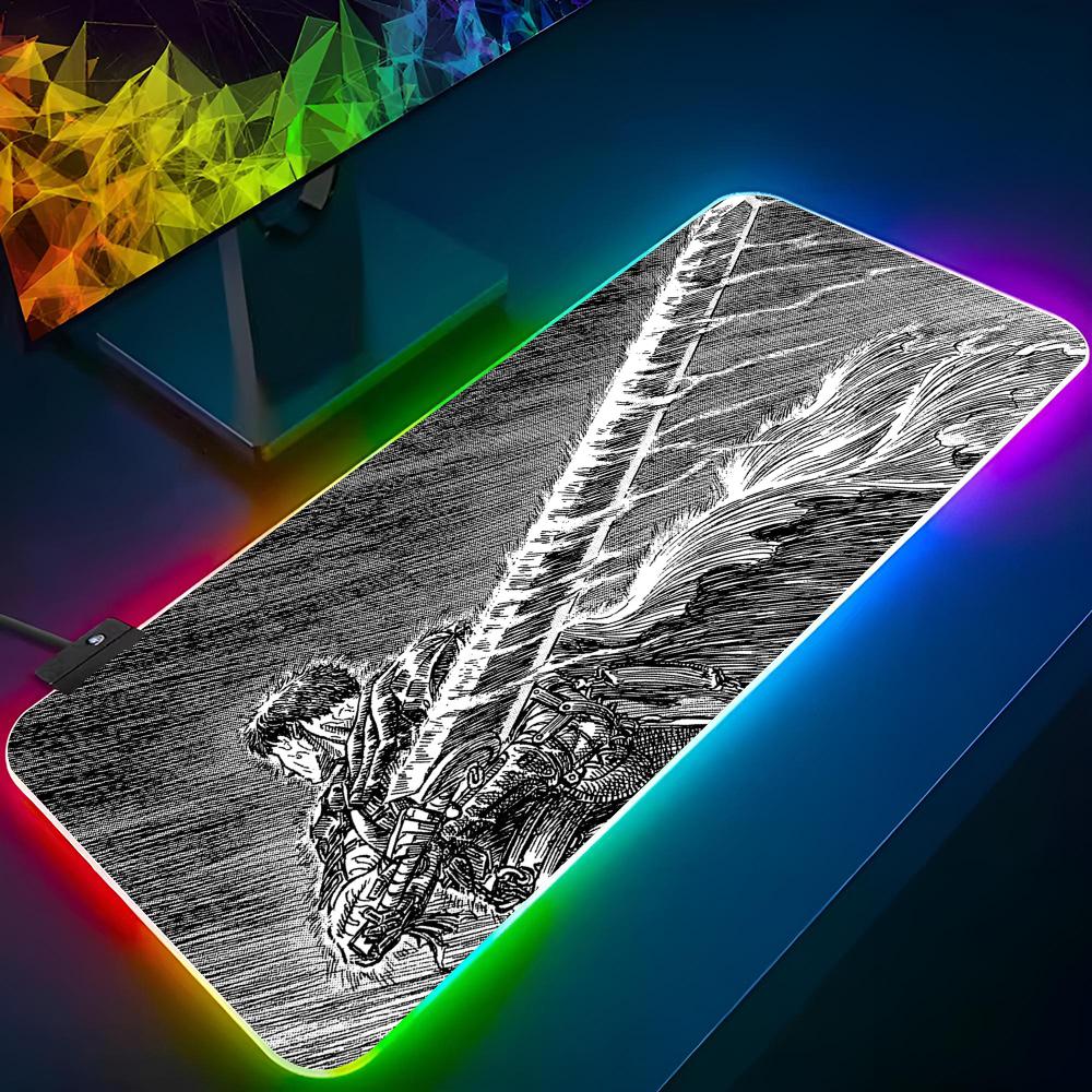 Anime Berserk Mouse Pad Gaming Diy Printing Rgb Mousepad Backlit Keyboard Gamer Girl Xxl Laptop Mat Table Pads Deskpad