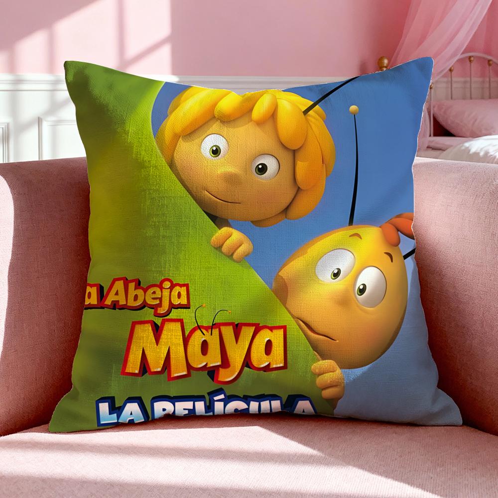 Cartoon M-Maya The Bee Cushion Cover Breathable Linen Pillowcase Summer Odorless Eco-Friendly Invisible Zipper Washable