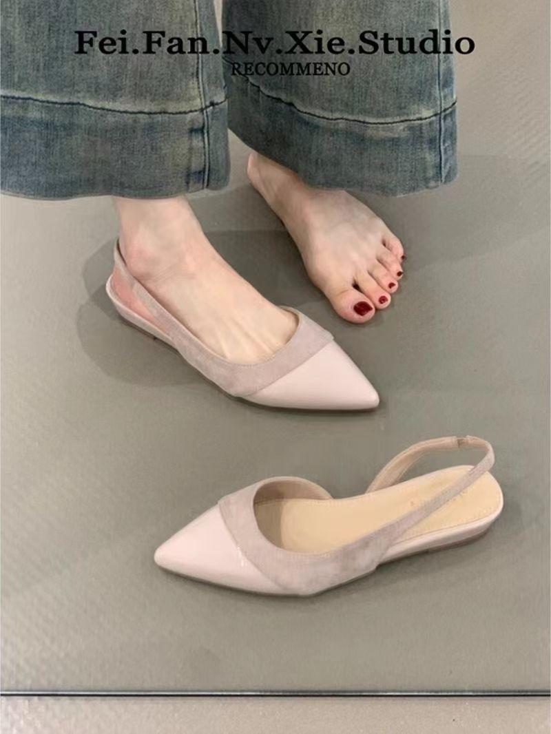 Французская универсальная сумка head drag женская весна-лето 2025 новый темперамент остроносые сандалии для поездок на работу легкий ветер плоская обувь 35