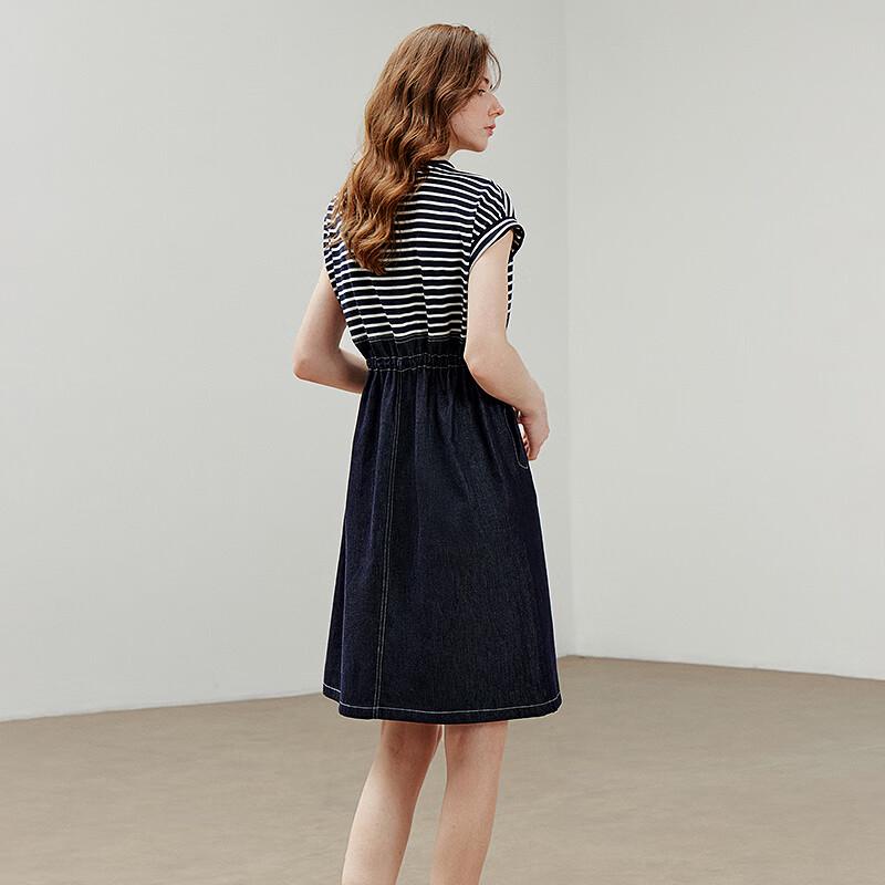 Chuyu Damen Freizeit Acetat Mischung Kurzarm Denim Midi Kleid