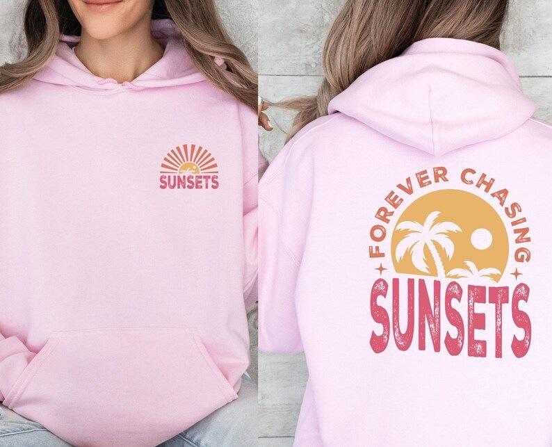 Season, Chasing Sunset Letter Print Long Sleeve Top Fashion Women's Hooded Sweater