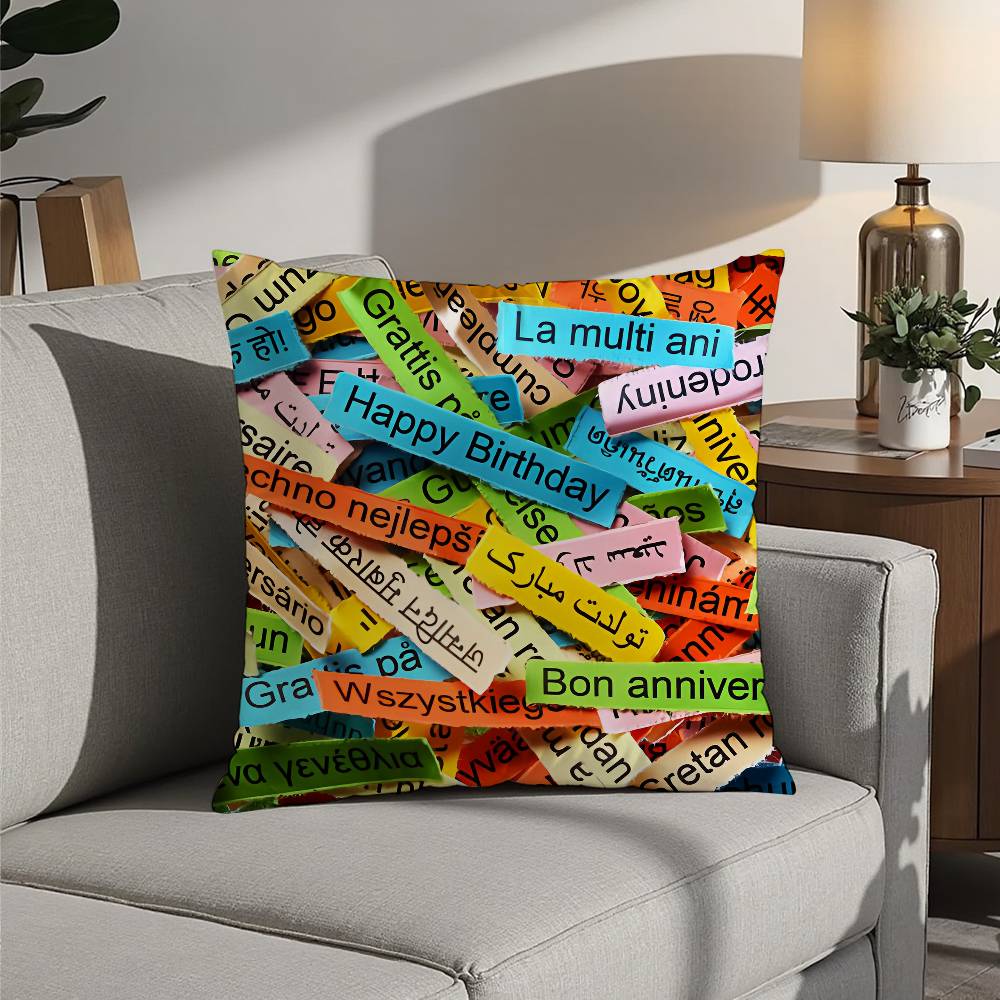 classic Happy birthday Pillow Case Sofa Decorative Home Double-sided Printing Short Plush Cushion Pillow Cover Holiday Gift