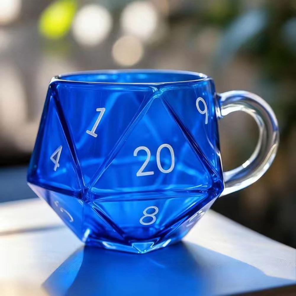 

Прозрачная стеклянная кружка-кубик D20 Радужный с ручкой, фэнтезийная тематика, полиэдрические кубики, кофейная кружка, кружка для игр для любителей RPG синий