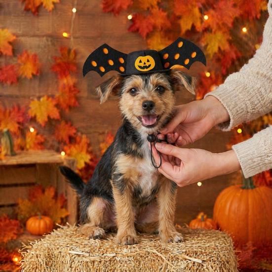 Pet Party Costume Accessory Halloween Bat Hat, Red Horn Pumpkin Cat Funny Hat Wings Felt for Cats Small And Medium Dogs Soft