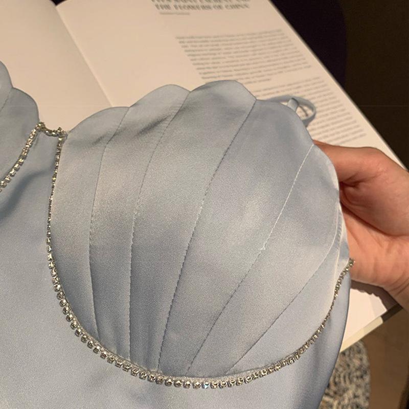 Twilight Waltz Bias-Cut Satin Dress with Lotus Leaf Hem