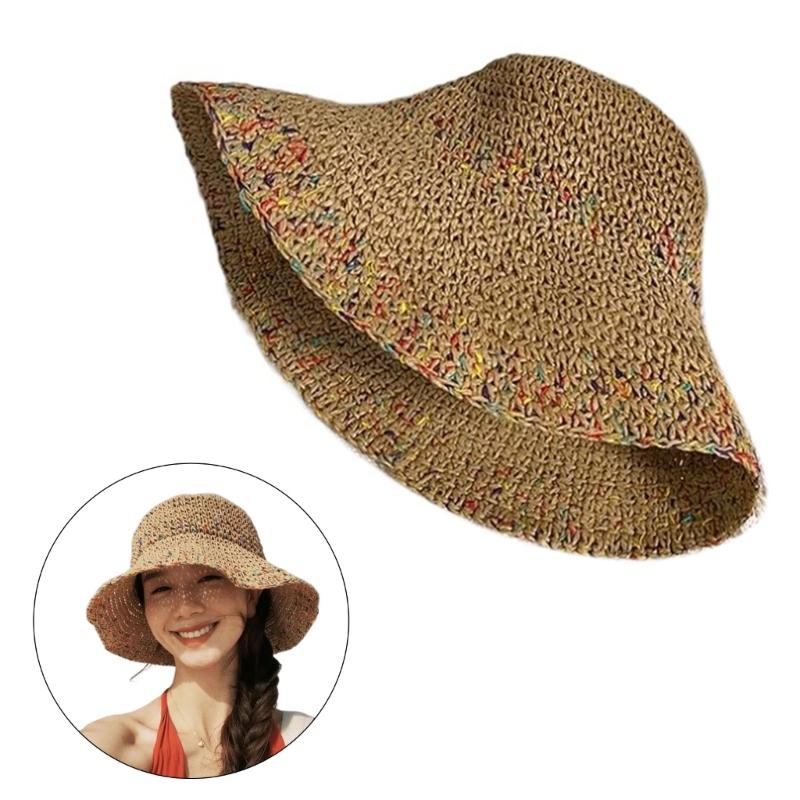Elegant Straw Hat Bucket Hat Handwoven Breathable Crocheted Hat Holiday Vacation Hat Western Wide Brimmed