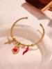 Qiong Yao Geometric Open Cuff & Enamel Heart Bracelet Set - Vacation Style