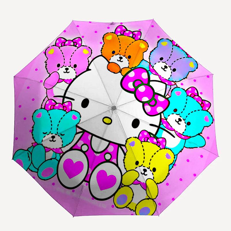 Hello Kitty, Teddy Bears Automatic Open/Close Umbrella-Cute Umbrella with Cute Design, Portable 3-Fold Compact Umbrella for Men & Women, Hal