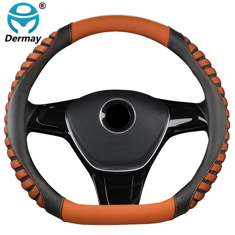 DERMAY D-förmiger Auto-Lenkradbezug aus Leder + Eisseide für Volkswagen VW Passat 2016 2017 2018, Autozubehör