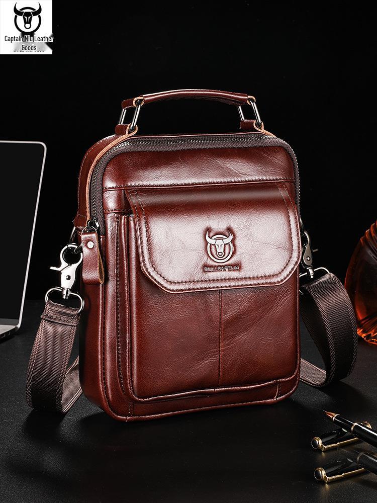 BULLCAPTAIN Herren Umhängetasche aus Rindsleder - Retro, Multifunktional, Kratzfest mit Rückenschutz