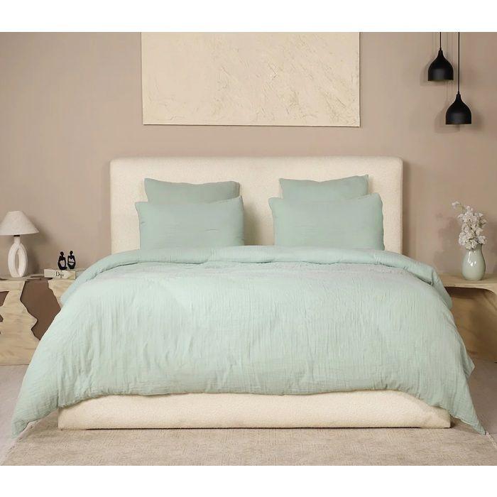 Housse De Couette + Taies - Douceur Vert Givré - 100% Gaze De Coton - 220 X 240 Cm - Oeko-Tex®