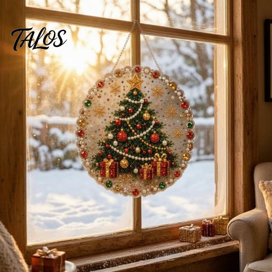 Holiday Party Crafting Accessories Christmas Faux Pearl Painting Hanging Ornament Kit, DIY 3D Beads Multi Layered Bead Art Craft, Acrylic Gem