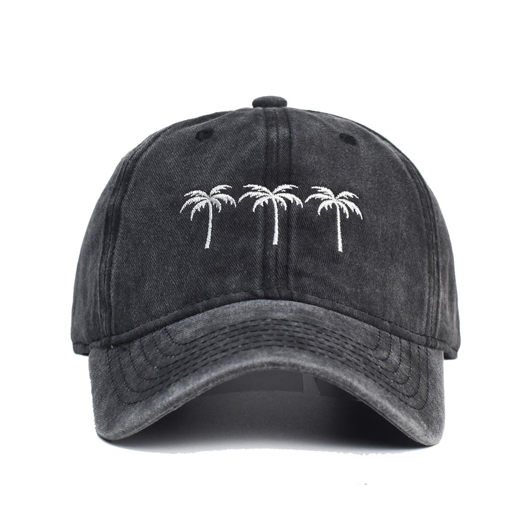 Unisex Washed Cotton Cap Coconut Palm Embroidery Vintage Baseball Cap Men Women Adjustable Casual Outdoor Streetwear Sports Hat