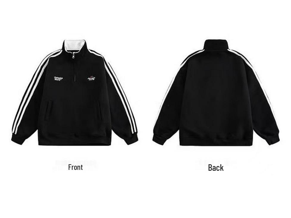 Men's Striped Heavyweight Half-Zip Hoodie, Loose Fit with Letter Embroidery and Stand-Up Collar - Versatile Autumn/Winter Sportswear Jacket