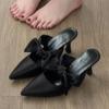 Fashion Elegant Bow Women Heeled Slippers Designer High Heels Shoes 2025 Trend Fad Pointed Toe Stilettos Pumps Summer Sandalias De Mujer