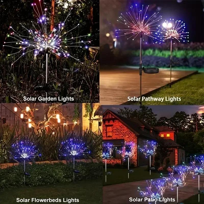 New 8-Modes Solar Firework Lights, 200 LEDs - Multicolor, Warm White, IP65, Ideal for Garden, Patio, Party, Wedding Decor