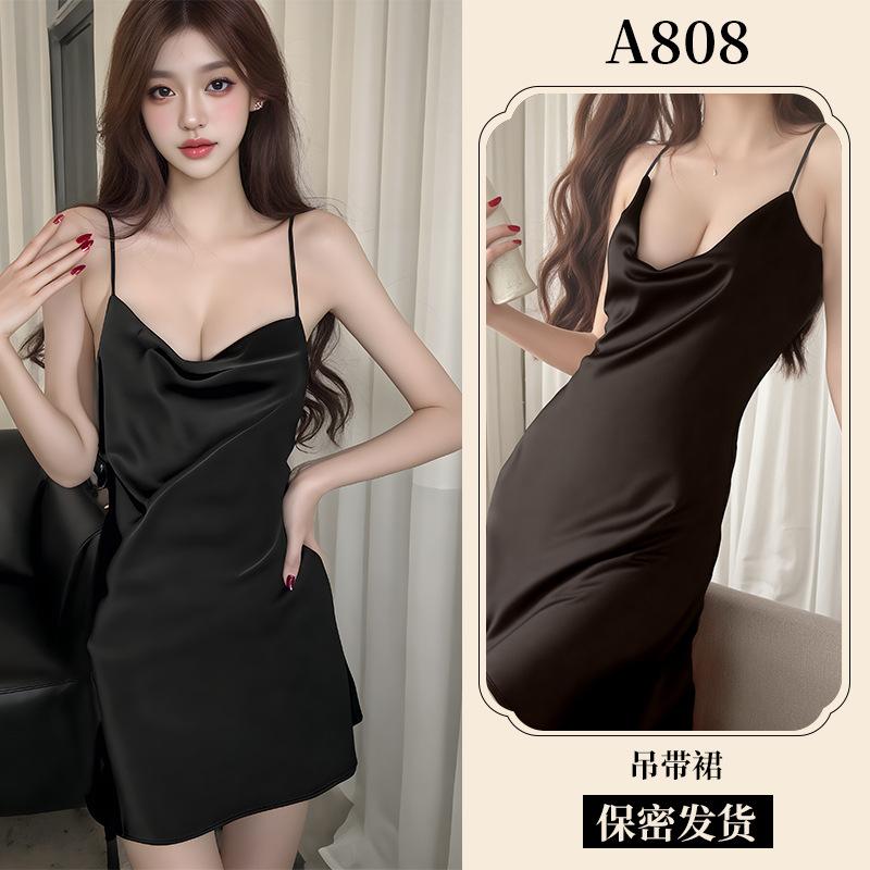 Pajamas Women s Hollow Satin Homewear Sex Underwear Hot Suspender Pajamas A Sexy Simulation Silk M
