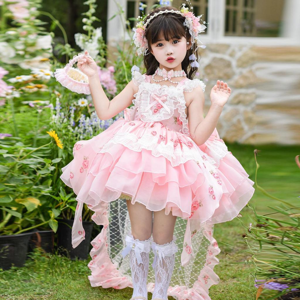Spring Flower Fairy Princess Dress for Girls - Sweet Lolita Strappy Puffy Skirt for Birthday Parties