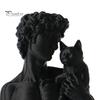 Muscular David Figurine 3D Printed Statue with Cat, European Classic Art Sculpture Stylish Living Room Decor for Home Office Decor, Modern Desktop