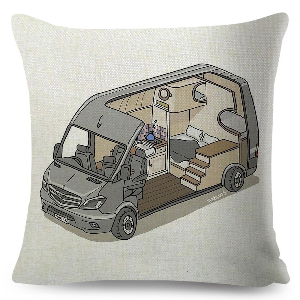 Van Life Pillow Case Decor Cartoon Camper House Travel Car Cushion Cover for Sofa Home Children Room Vanlife Pillowcase 45x45cm