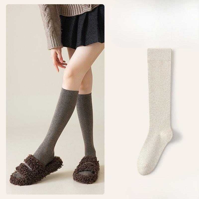 Wadenlange Socken für Damen im Frühling und Herbst, Oberschenkelhohe Socken, Einfarbige Baumwollsocken, Lange Socken