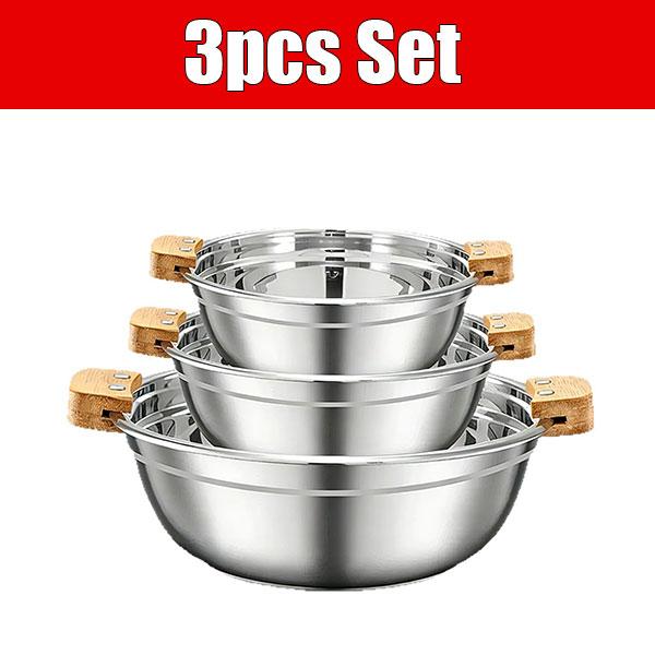 

3Pcs Stainless Steel Nabemono Pan 20/22/24cm Deep Soup Pan with wooden Handle Multipurpose Pot for Deep Frying & Stews Pan