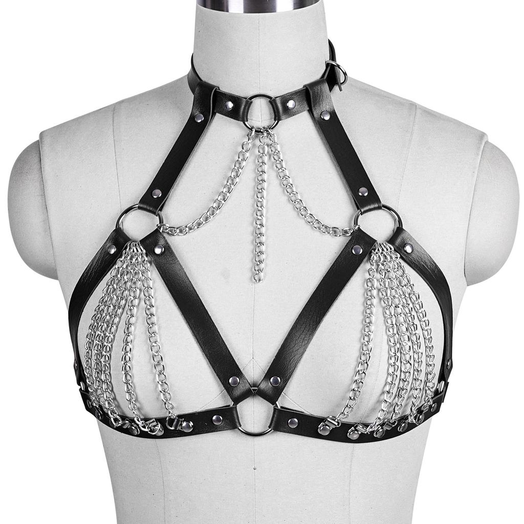 Lanț de corp sexy din piele PU pentru femei, cu ciucure, sling, lenjerie sexy, rochie de petrecere pe plajă, lanț de piept