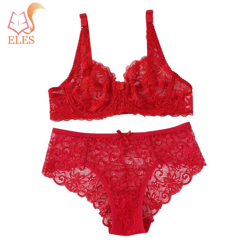 Women Sexy Lace Lingerie Sets 2 Pieces Underwired Bra&Panty Set Sheer See Through Low Waist Underwear