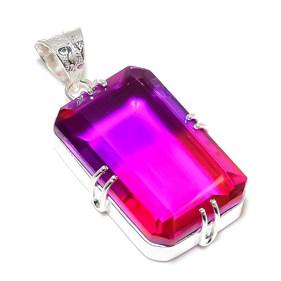 Bi-Color Tourmaline 925 Solid Sterling Silver Jewelry Pendant 1.81" SU-10274