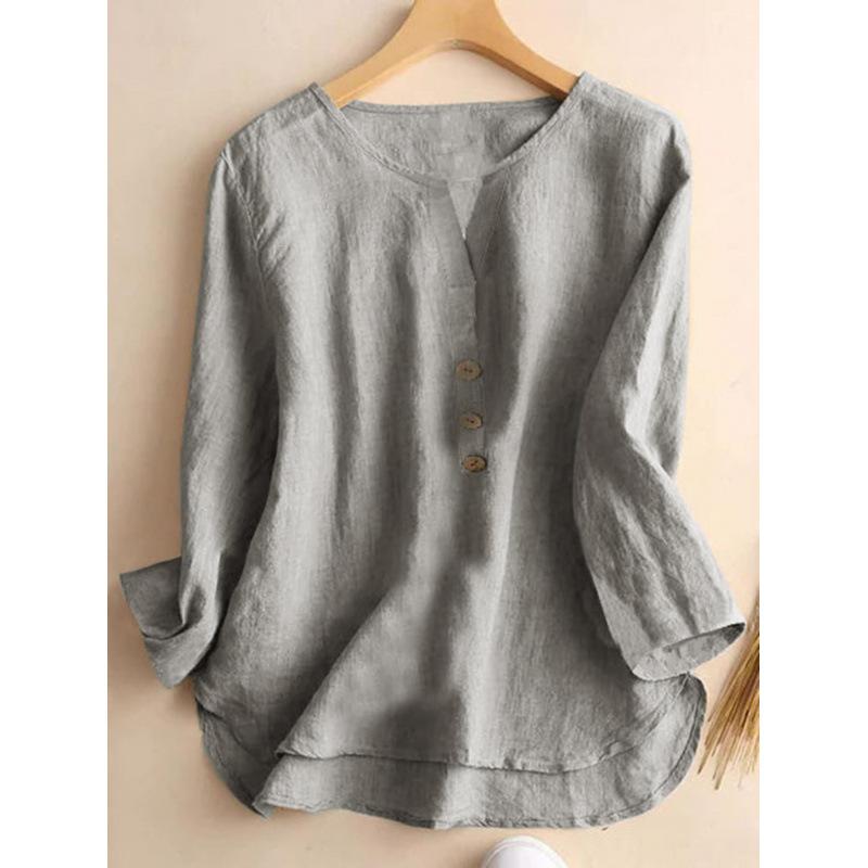 

Модная женская однотонная рубашка с воротником-стойкой, повседневная рубашка на пуговицах XXL серый