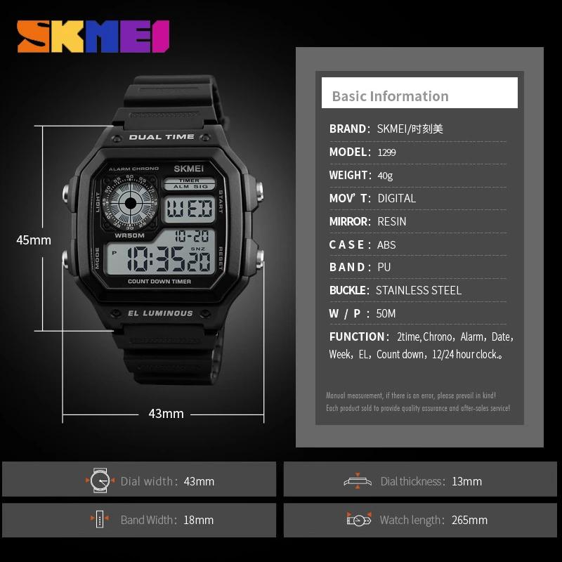 Skmei Fashion Men PU Strap Multifunction Waterproof Watches Alarm Male Digital Watch Reloj Hombre Outdoor Sport Watch 1299