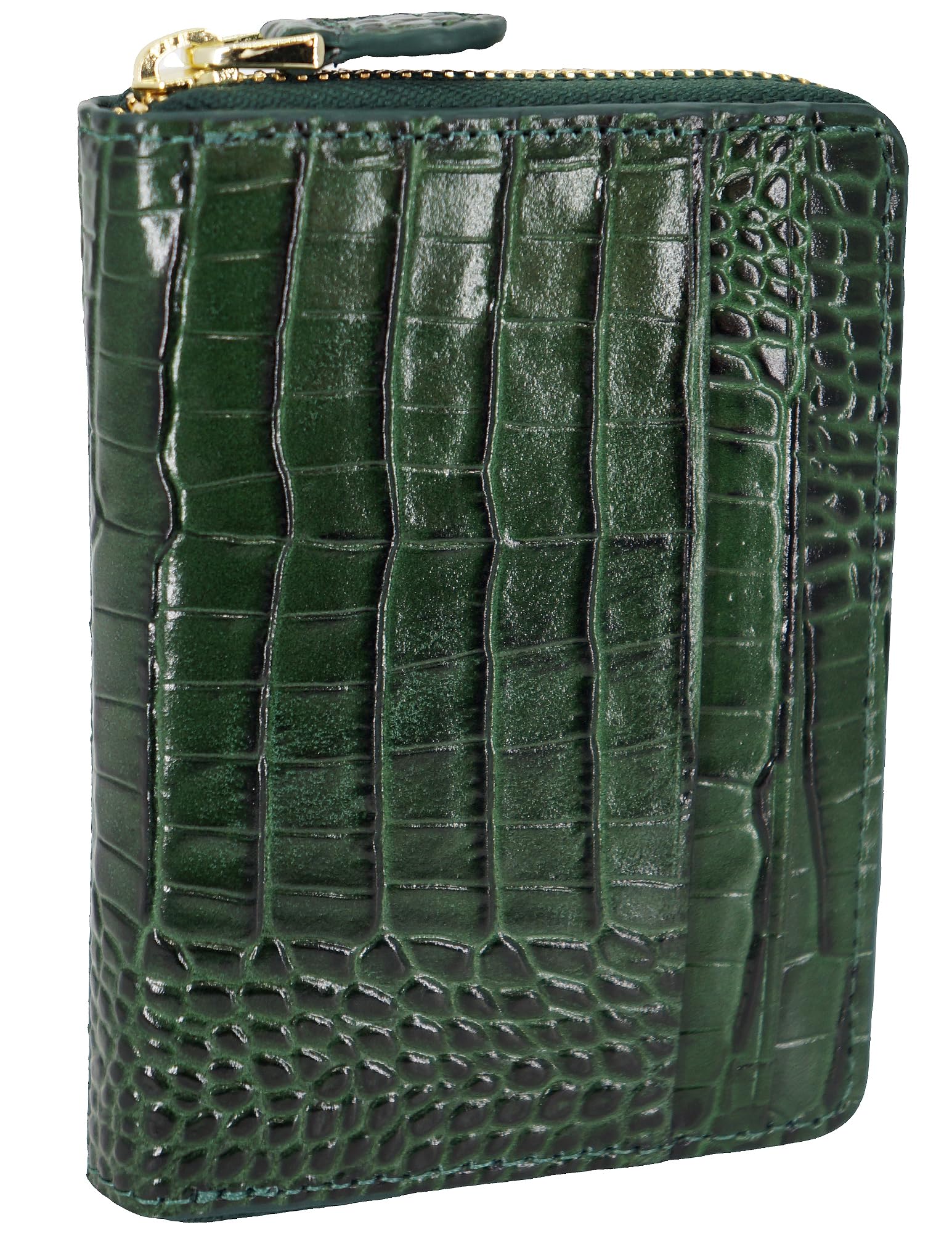 

Green Italian leather Crocodile embossed Coin purse Coin case Compact Small Genuine leather Leather Italy Lightweight Mini Wallet with card slots YKK зелений