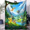 Pokemon Ash Neon Fire Effect Flannel Blanket Hot Anime Soft Warm Plush Throw for Sofa Bed Couch Cover Camping Travel Fans Gift