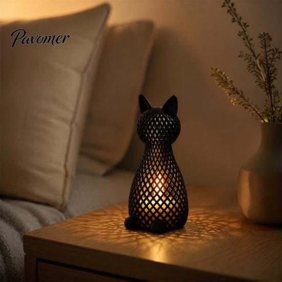 Modern Animal Light Hollow Mesh Cat Table Lamp, 3D Printed Kitten Night Light, Nursery Bedside Desk Lamp for Bedroom Living Room Home Decor