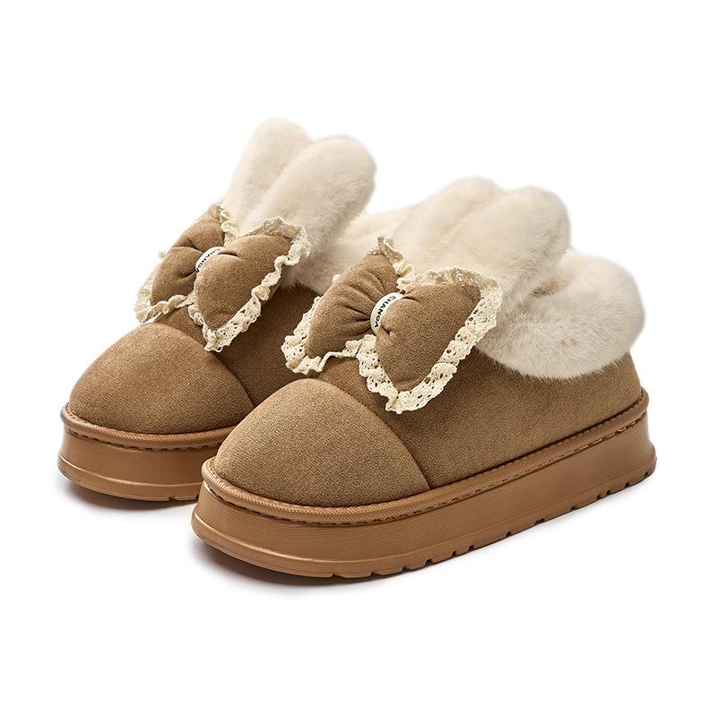 Winter new cotton slippers cute rabbit indoor home non-slip outer wear warm plush all-inclusive cotton shoes women's