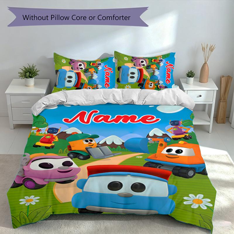 Set 3 Pezzi Camion Leo con Nome Personalizzato, Include 1 Copripiumino e 2 Federe, Arredo Camera da Letto per Tutte le Stagioni