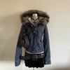 Damen Herbst Winter Vintage Abnehmbarer Pelzkragen Denim Taschenjacke Slim Fit Y2K Blazer Street Chic Oberbekleidung Warmer Mantel 2025