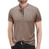 Mens Summer Short Sleeve Knitted Henley Shirt Striped Casual Tee