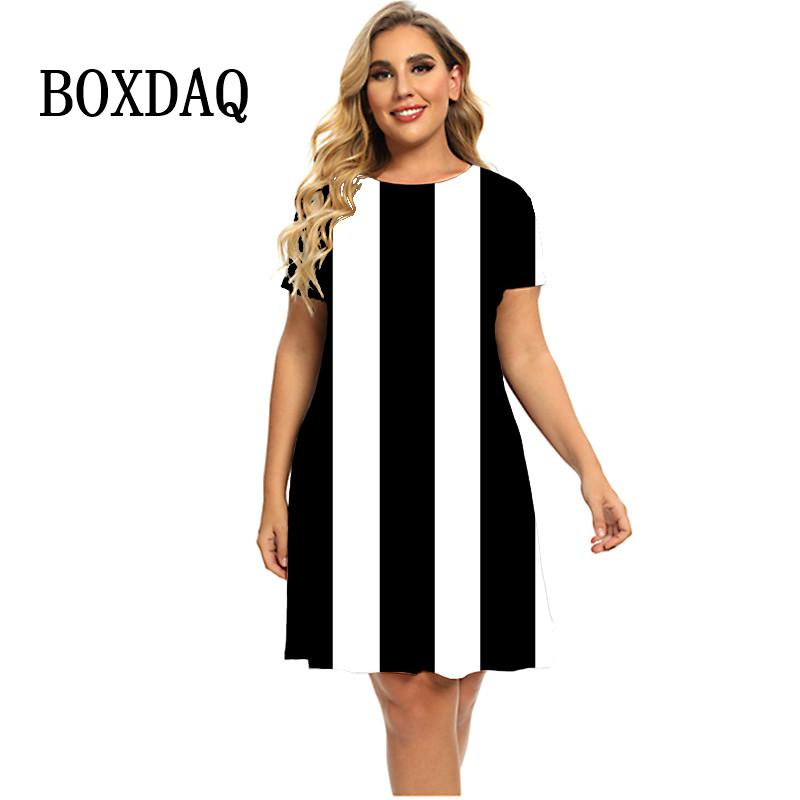 Bunt Gestreiftes Kleid Sommermode Straße Beiläufiges Loses Kleid Frauen Übergroße Kurzarm Elegante Damen Büro Minikleider