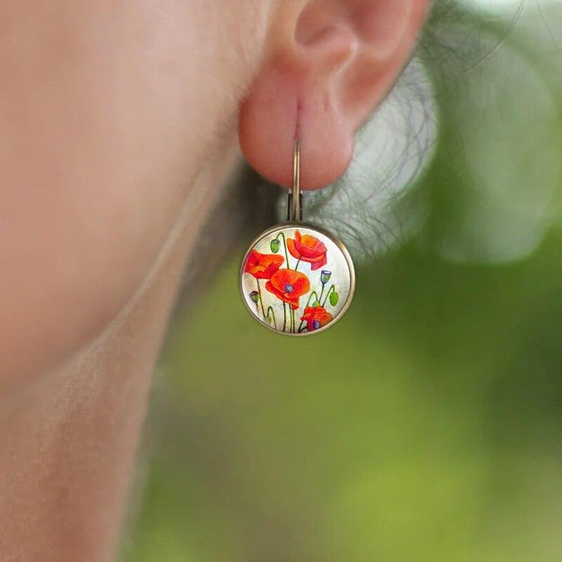 Flower Dome Glass  Alloy Earrings Fashion Women's Gift Jewelry