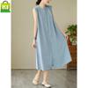 2026 New Summer Casual Sleeveless Cotton Linen Dress - Slimming, Loose Fit, Solid Color