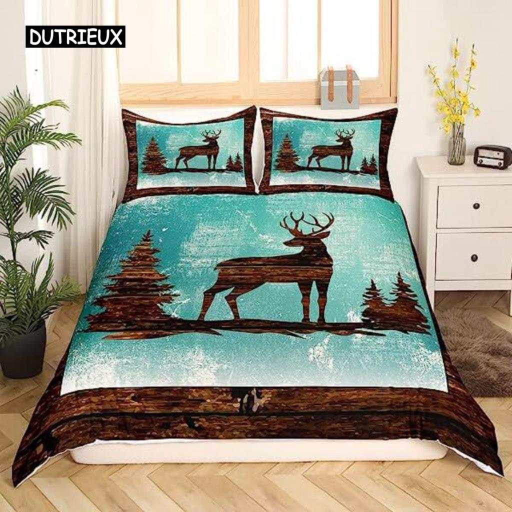 Deer Duvet Cover American Flag Elk Decor Bedding Set for Boys Teens Wild Animal Theme Comforter Cover Soft Polyester Quilt Cover