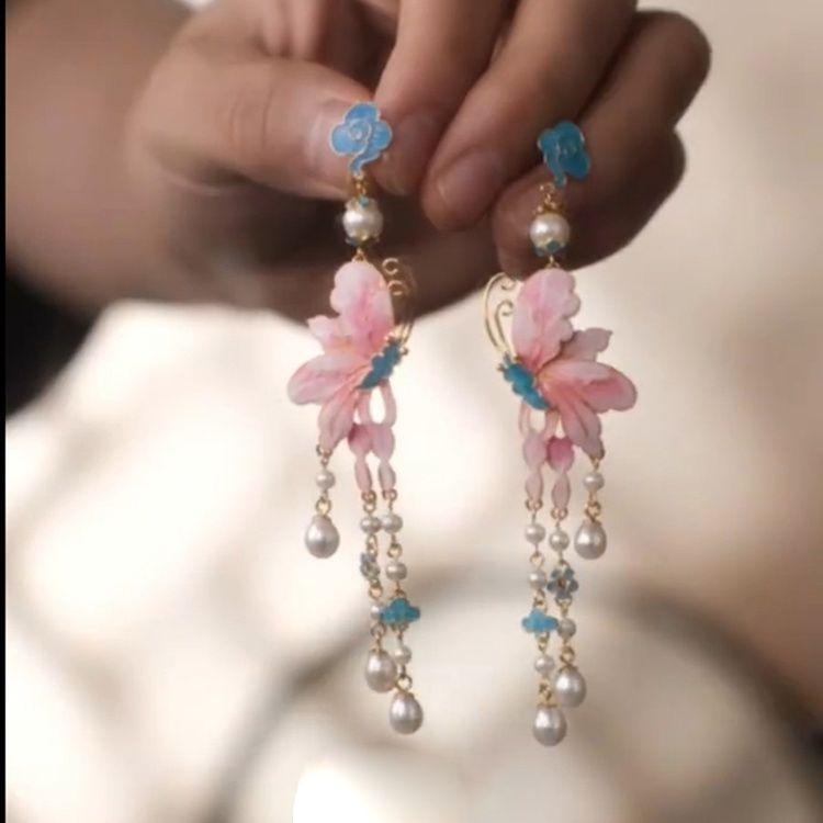 New Style Tian-Tsui Filigree Tassel Pearl Earrings Traditional Classical and Ethnic Dress up Chinese