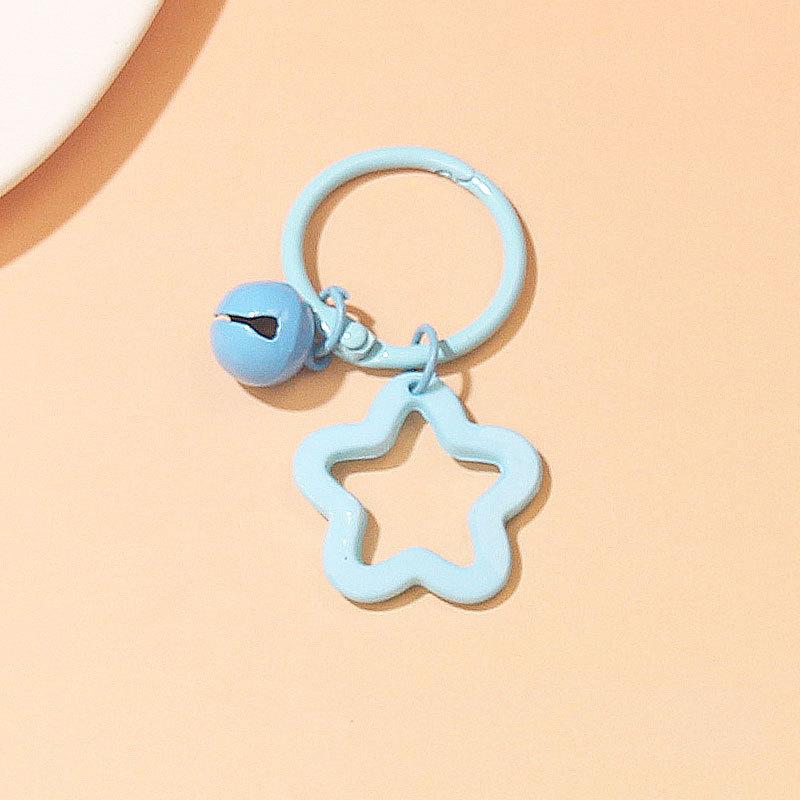 2pcs Korean Version of Ins Small Fresh Color Small Star Bell Keychain Candy Color Keyring Pendant Women Bag Keychain Accessories