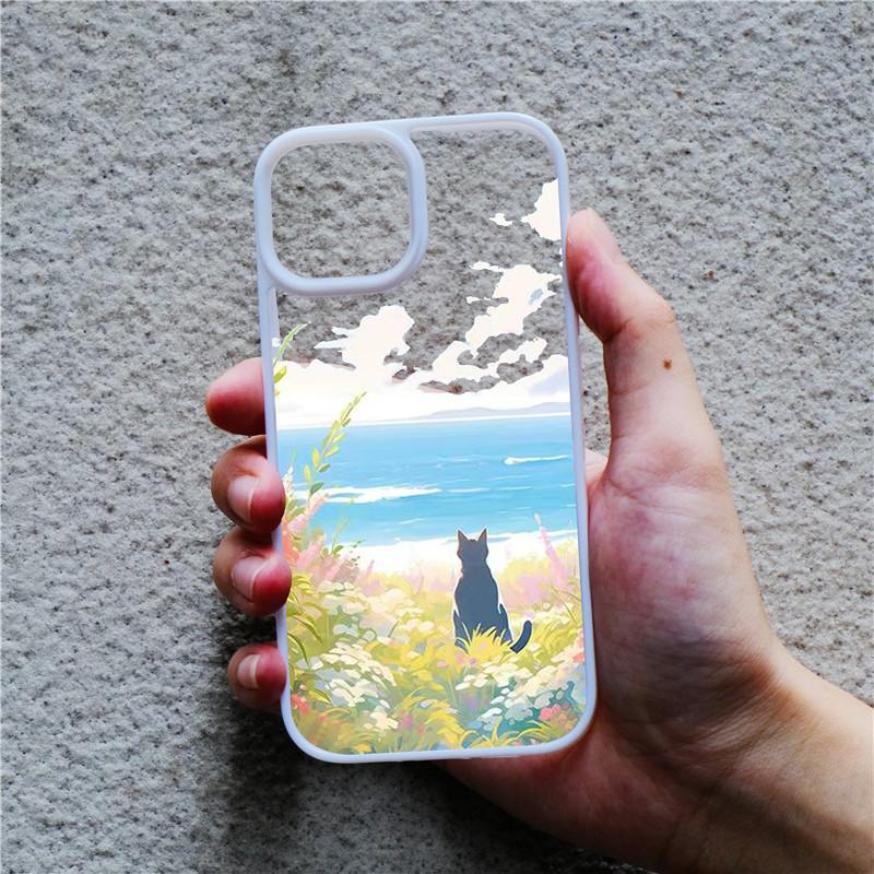 Luxury Scene Lovely Cat Case For IPhone 13 11 12 14 15 Pro Max 7 8 Plus XR XS Max Woman Cute Clear Back Cover Phone Accessories